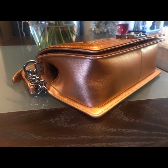 Chanel 14S Orange Metallic Patent Leather Boy - Picture 7 of 11